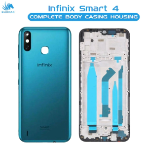 Infinix Smart 4 Housing Middle Frame With Side Button and Camera Lens Complete Body Casing Replacement For Smart 4 - Blue