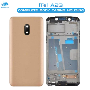 iTel A23 Housing Middle Frame With Side Button and Camera Lens Complete Body Casing Replacement For A23 - Golden