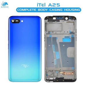 iTel A25 Housing Middle Frame With Side Button and Camera Lens Complete Body Casing Replacement For A25 - Blue