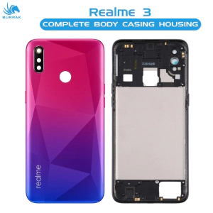 Realme 3 Housing Middle Frame With Side Button and Camera Lens Complete Body Casing Replacement - Red