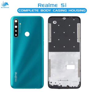 Realme 5i Housing Middle Frame With Side Button and Camera Lens Complete Body Casing Replacement For - Blue