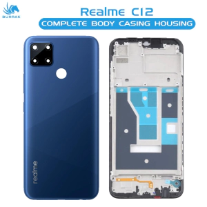 Realme C12 Housing Middle Frame With Side Button and Camera Lens Complete Body Casing Replacement For C12 - Blue