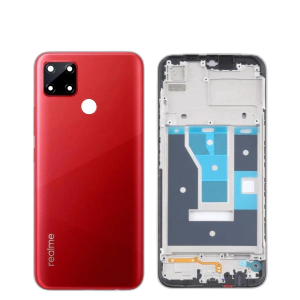 Realme C12 Housing Middle Frame With Side Button and Camera Lens Complete Body Casing Replacement For C12 - Red
