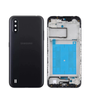Samsung Galaxy A01 Housing Middle Frame With Side Button and Camera Lens Complete Body Casing Replacement For Galaxy A01 - Black