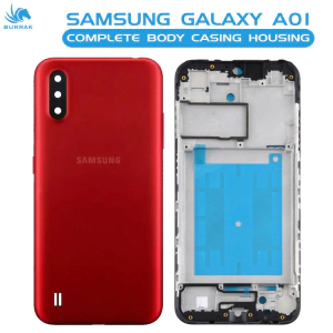 Samsung Galaxy A01 Housing Middle Frame With Side Button and Camera Lens Complete Body Casing Replacement For Galaxy A01 - Red