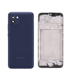 Samsung Galaxy A03 Housing Middle Frame With Side Button and Camera Lens Complete Body Casing Replacement For Galaxy A03 - Blue