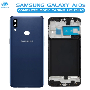 Samsung Galaxy A10s Housing Middle Frame With Side Button and Camera Lens Complete Body Casing Replacement For Galaxy A10s - Blue