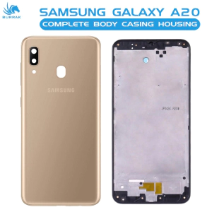 Samsung Galaxy A20 Housing Middle Frame With Side Button and Camera Lens Complete Body Casing Replacement For Galaxy A20 - Gold
