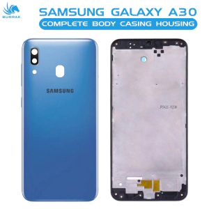 Samsung Galaxy A30 Housing Middle Frame With Side Button and Camera Lens Complete Body Casing Replacement For Galaxy A30 - Blue