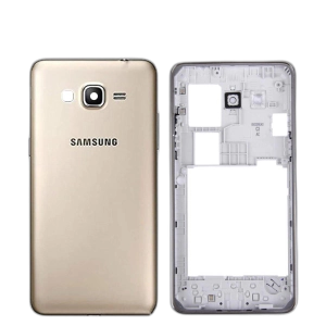 Samsung Galaxy Grand Prime Housing Middle Frame With Side Button and Camera Lens Complete Body Casing Replacement For Galaxy Grand Prime - Golden