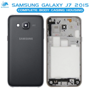 Samsung Galaxy J7 2015 Housing Middle Frame With Side Button and Camera Lens Complete Body Casing Replacement For Galaxy J7 2015 - Black