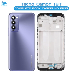 Tecno Camon 18T Housing Middle Frame With Side Button and Camera Lens Complete Body Casing Replacement For Camon 18T - Purple