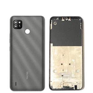 Tecno Pop 4 Lite Housing Middle Frame With Side Button and Camera Lens Complete Body Casing Replacement For Pop 4 Lite - Grey