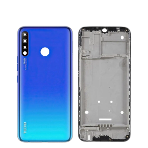 Tecno Spark 4 Housing Middle Frame With Side Button and Camera Lens Complete Body Casing Replacement For Spark 4 - Blue
