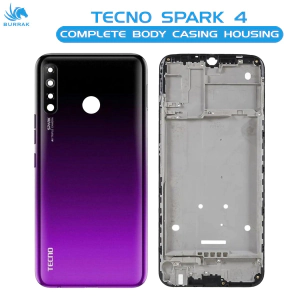 Tecno Spark 4 Housing Middle Frame With Side Button and Camera Lens Complete Body Casing Replacement For Spark 4 - Purple
