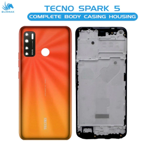 Tecno Spark 5 Housing Middle Frame With Side Button and Camera Lens Complete Body Casing Replacement For Spark 5 - Orange