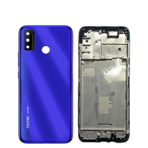 Tecno Spark 6 Go Housing Middle Frame With Side Button and Camera Lens Complete Body Casing Replacement For Spark 6 Go - Blue