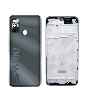Tecno Spark 7 Housing Middle Frame With Side Button and Camera Lens Complete Body Casing Replacement For Spark 7 - Black