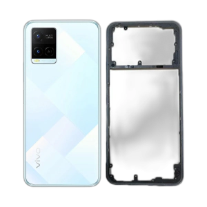 Vivo Y21 Housing Middle Frame With Side Button and Replacement Battery Back Door For Y21 - White