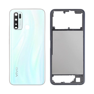 Vivo Y30 Housing Middle Frame With Side Button and Replacement Battery Back Door For Y30 - White