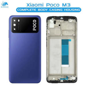 Xiaomi Poco M3 Housing Middle Frame With Side Button and Camera Lens Complete Body Casing Replacement For Poco M3 - Blue