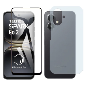 Tecno Spark Go 2 Glass Protector 5D-10D-11D-21D-9D Full Coverage + Back Carbon Fiber Matte Soft Skin Sheet