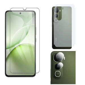 Vivo Y400 Glass Protector Polish Screen Tempered + Back Carbon Fiber Matte Soft Skin Sheet Rear Camera 9H Gorilla Flexible