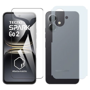 Tecno Spark Go 2 Glass Protector Polish Screen Tempered + Back Carbon Fiber Matte Soft Skin Sheet