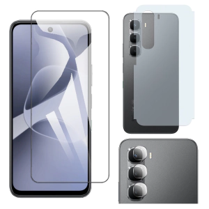 Infinix Hot 60i Glass Protector Polish Screen Tempered + Back Carbon Fiber Matte Soft Skin Sheet Rear Camera 9H Gorilla Flexible Protectior