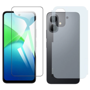 Infinix Smart 10 Glass Protector Polish Screen Tempered + Back Carbon Fiber Matte Soft Skin Sheet