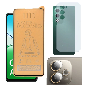 Oppo A5 2025 Matte Glass Protector Ceramic + Back Carbon Fiber Soft Skin Sheet Rear Camera 9H Gorilla Flexible