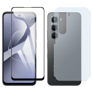 Infinix Hot 60 Glass Protector 5D-10D-11D-21D-9D Full Coverage + Back Carbon Fiber Matte Soft Skin Sheet