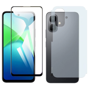 Infinix Smart 10 Glass Protector 5D-10D-11D-21D-9D Full Coverage + Back Carbon Fiber Matte Soft Skin Sheet