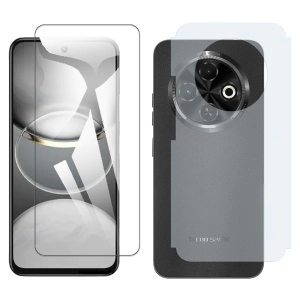Tecno Spark 30C Glass Protector Polish Screen Tempered + Back Carbon Fiber Matte Soft Skin Sheet