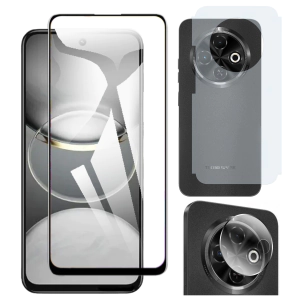 Tecno Spark 30C Glass Protector 5D-10D-11D-21D-9D Full Coverage + Back Carbon Fiber Matte Soft Skin Sheet Rear Camera 9H Gorilla Flexible Protectior