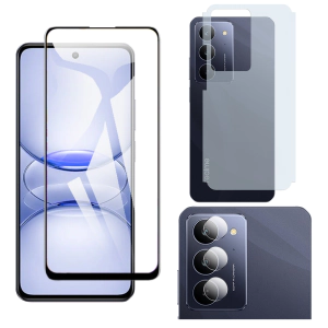 Realme C75x Glass Protector 5D-10D-11D-21D-9D Full Coverage + Back Carbon Fiber Matte Soft Skin Sheet Rear Camera 9H Gorilla Flexible Protectior