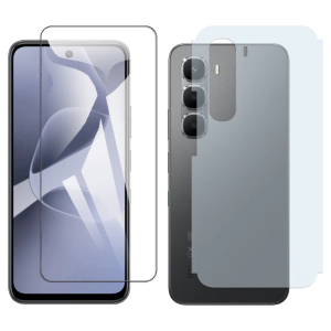 Infinix Hot 60 Glass Protector Polish Screen Tempered + Back Carbon Fiber Matte Soft Skin Sheet