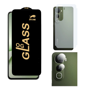 Vivo Y400 OG Glass Protector HD Plus Premium Quality + Back Carbon Fiber Matte Soft Skin Sheet Rear Camera 9H Gorilla Flexible