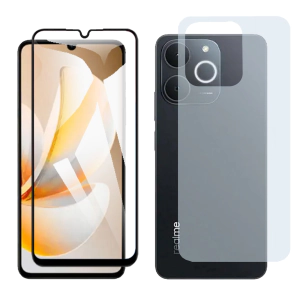 Realme Note 70 Glass Protector 5D-10D-11D-21D-9D Full Coverage + Back Carbon Fiber Matte Soft Skin Sheet