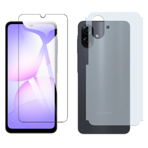 Samsung A07 Glass Protector Polish Screen Tempered + Back Carbon Fiber Matte Soft Skin Sheet For Galaxy