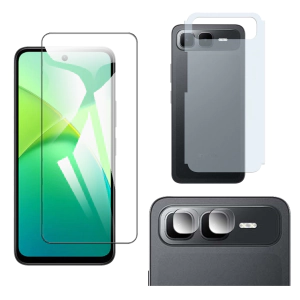 Infinix Smart 10 Plus Glass Protector Polish Screen Tempered + Back Carbon Fiber Matte Soft Skin Sheet Rear Camera 9H Gorilla Flexible