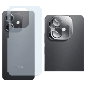 Oppo A3 Back Protector Carbon Fiber Matte Soft Skin Sheet + Rear Camera 9H Gorilla Flexible Protectior