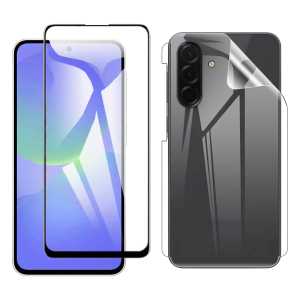 Samsung A36 Glass Protector 5D-10D-11D-21D-9D Full Coverage + Back Clear Jelly Soft Film Protection Hydrogel