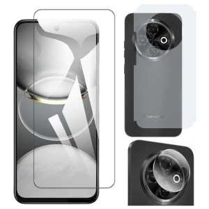 Tecno Spark 30C Glass Protector Polish Screen Tempered + Back Carbon Fiber Matte Soft Skin Sheet Rear Camera 9H Gorilla Flexible Protectior