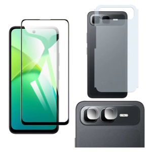 Infinix Smart 10 Plus Glass Protector 5D-10D-11D-21D-9D Full Coverage + Back Carbon Fiber Matte Soft Skin Sheet Rear Camera 9H Gorilla Flexible