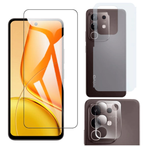 Vivo Y29 Glass Protector Polish Screen Tempered + Back Carbon Fiber Matte Soft Skin Sheet Rear Camera 9H Gorilla Flexible Protectior