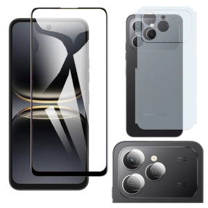 Tecno Spark 40 Glass Protector 5D-10D-11D-21D-9D Full Coverage + Back Carbon Fiber Matte Soft Skin Sheet Rear Camera 9H Gorilla Flexible Protectior