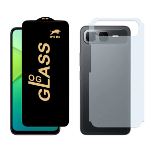 Infinix Smart 10 Plus OG Glass Protector HD Premium Quality + Back Carbon Fiber Matte Soft Skin Sheet