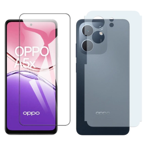 Oppo A5x Glass Protector Polish Screen Tempered + Back Carbon Fiber Matte Soft Skin Sheet