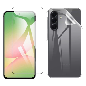 Samsung A56 Glass Protector Polish Screen Tempered + Back Clear Jelly Soft Film Protection Hydrogel